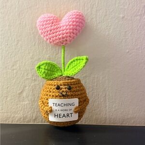 Handcrafted Pink Heart Crochet Plant Decor